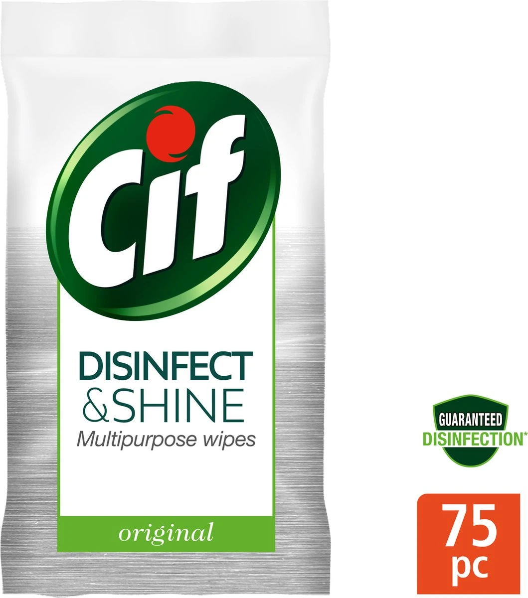 Cif Disinfect & Shine Wipes doden 99,99% van de bacteriën Original desinfecterende schoonmaakdoekjes, van 100% biologisch afbreekbaar textiel 5 x 75 doekjes Cif Disinfect & Shine Wipes Doden 99,99% Van De Bacteriën Original Desinfecterende Schoonmaakdoekjes, Van 100% Biologisch Afbreekbaar Textiel 5 X 75 Doekjes -Huishoudelijke Artikelen Winkel 1059x1200 1