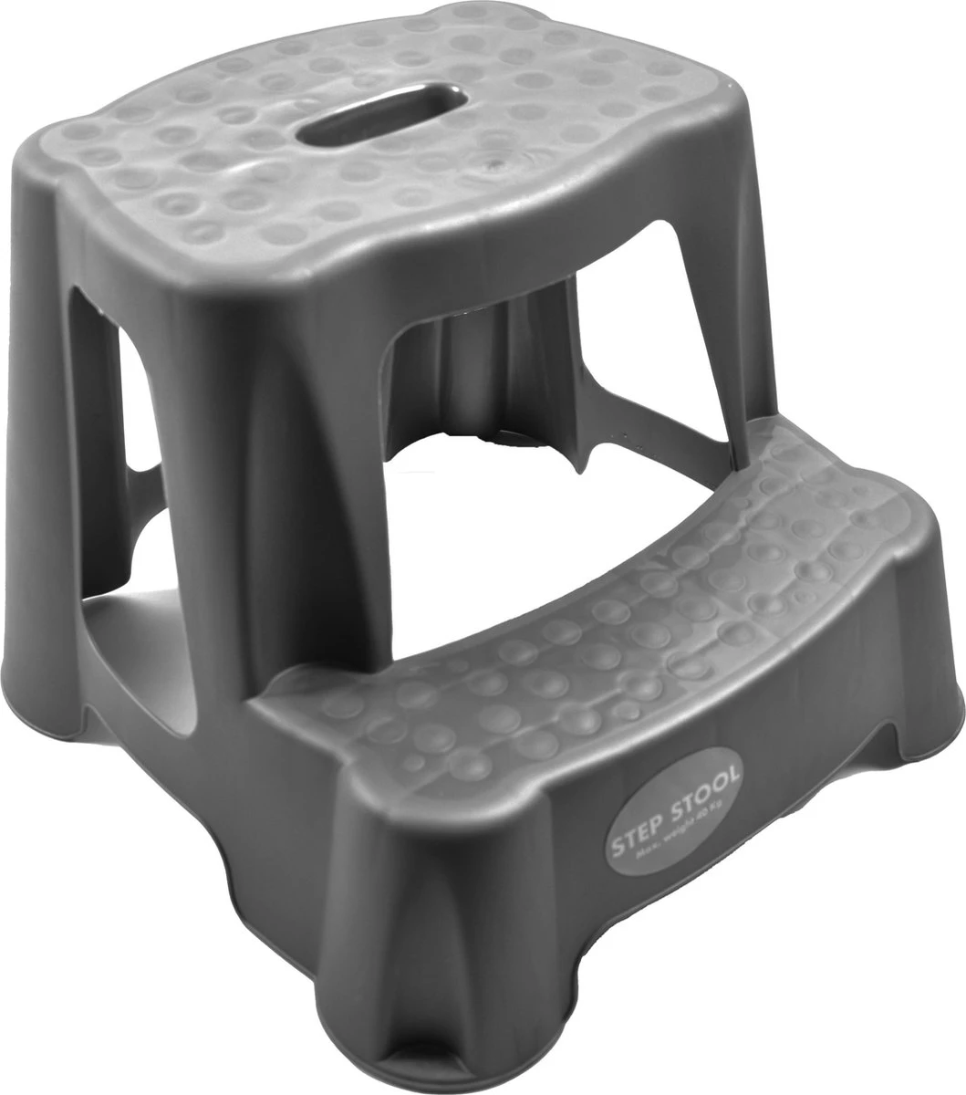 Grijs kinderkrukje/opstapje met 2 treden 35 cm - Keuken/badkamer krukjes/opstapjes voor kinderen Grijs Kinderkrukje/opstapje Met 2 Treden 35 Cm - Keuken/badkamer Krukjes/opstapjes Voor Kinderen -Huishoudelijke Artikelen Winkel