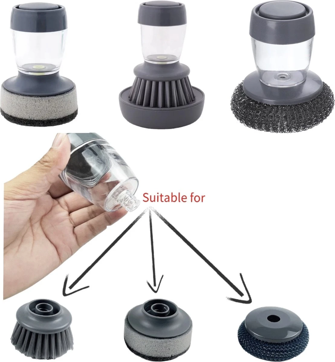 Afwasborstel met Zeepdispenser – Met 3 verschillende opzet stukken – Inclusief Houder – Grijs – Afwas Borstel Zeepreservoir – Zeep Handborstel – Doseerpomp – Afwasmiddel Dispenser – Navulbaar Afwasborstel Met Zeepdispenser – Met 3 Verschillende Opzet Stukken – Inclusief Houder – Grijs – Afwas Borstel Zeepreservoir – Zeep Handborstel – Doseerpomp – Afwasmiddel Dispenser – Navulbaar -Huishoudelijke Artikelen Winkel 1108x1200 1