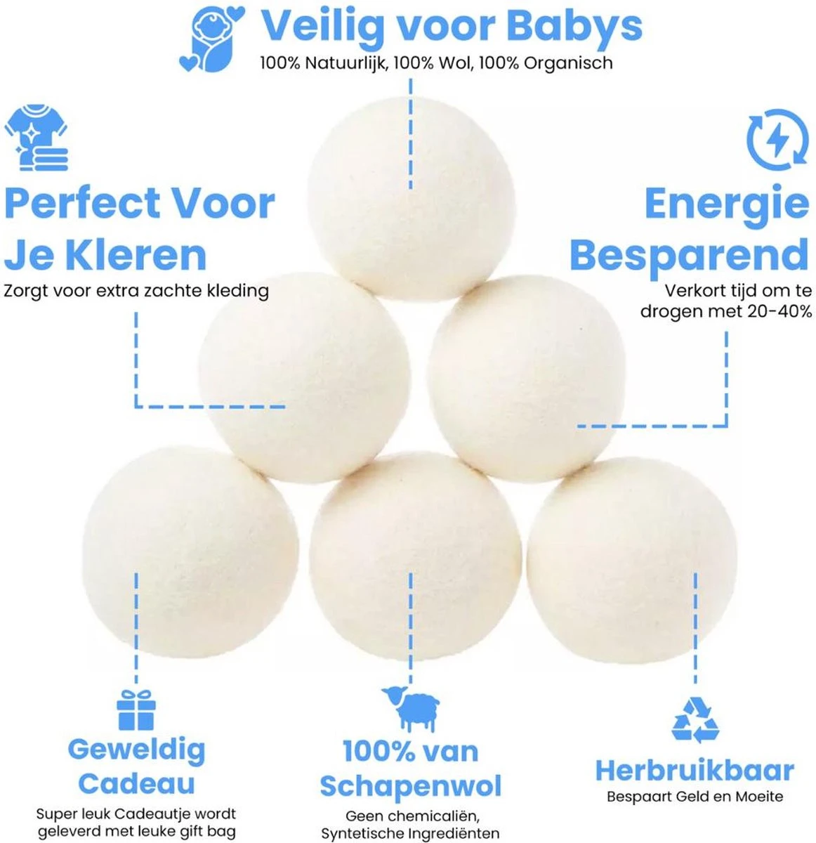 DRYQUICK Drogerballen- Wasbollen- Duurzaam Schapenwol - Herbruikbaar- 6 XL Wasballen Wit DRYQUICK Drogerballen- Wasbollen- Duurzaam Schapenwol - Herbruikbaar- 6 XL Wasballen Wit -Huishoudelijke Artikelen Winkel