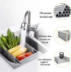 IBright Verstelbare Keukenrek - Gootsteen Mand - Afdruiprek – Vergiet – Verstelbaar In Lengte - Uitschuifbaar - RVS Grijs -Huishoudelijke Artikelen Winkel 1174x1200 1