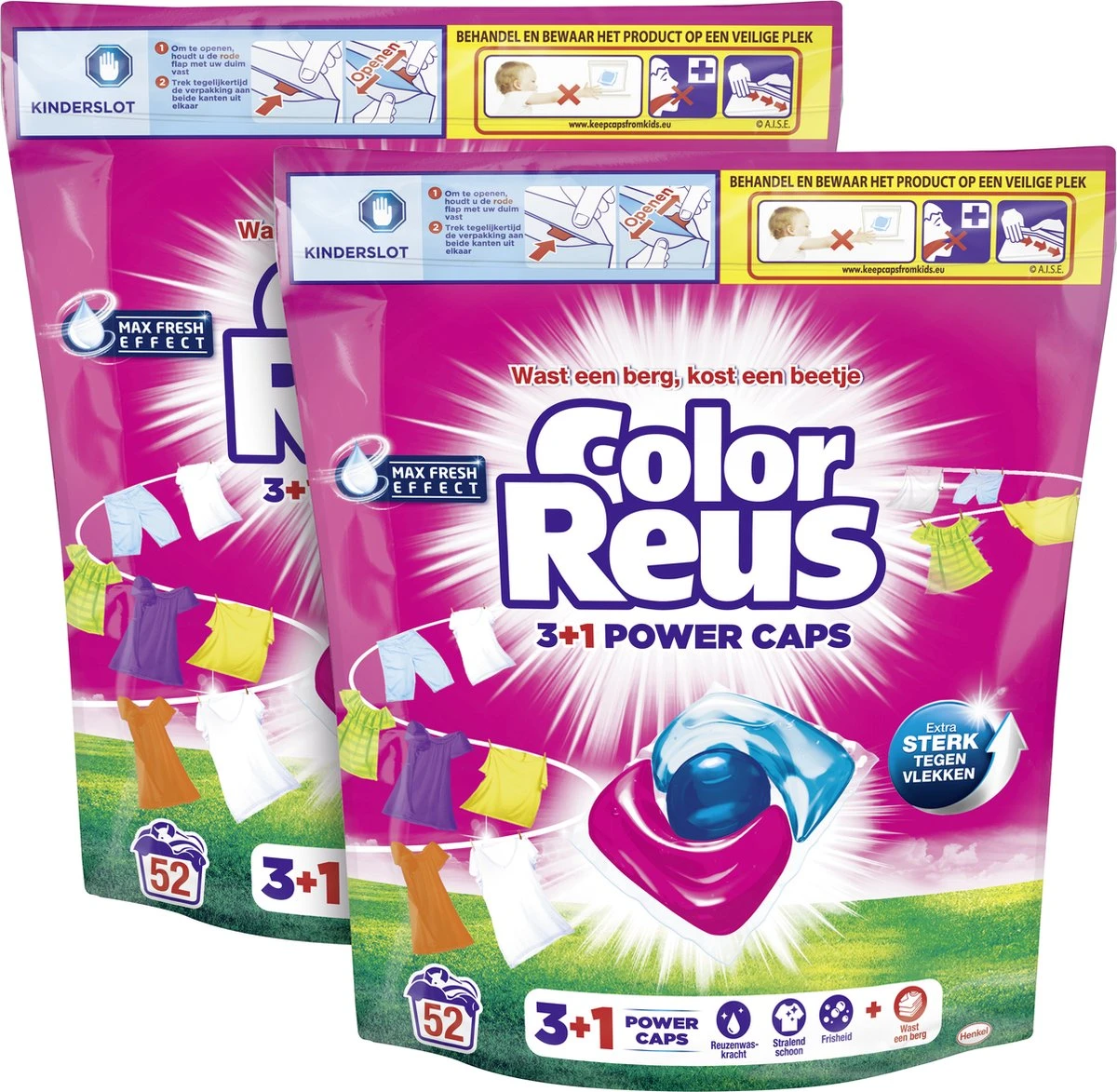 Color Reus Power Caps Wascapsules - Wasmiddel Capsules - Voordeelverpakking - 2x52 wasbeurten Color Reus Power Caps Wascapsules - Wasmiddel Capsules - Voordeelverpakking - 2x52 Wasbeurten -Huishoudelijke Artikelen Winkel