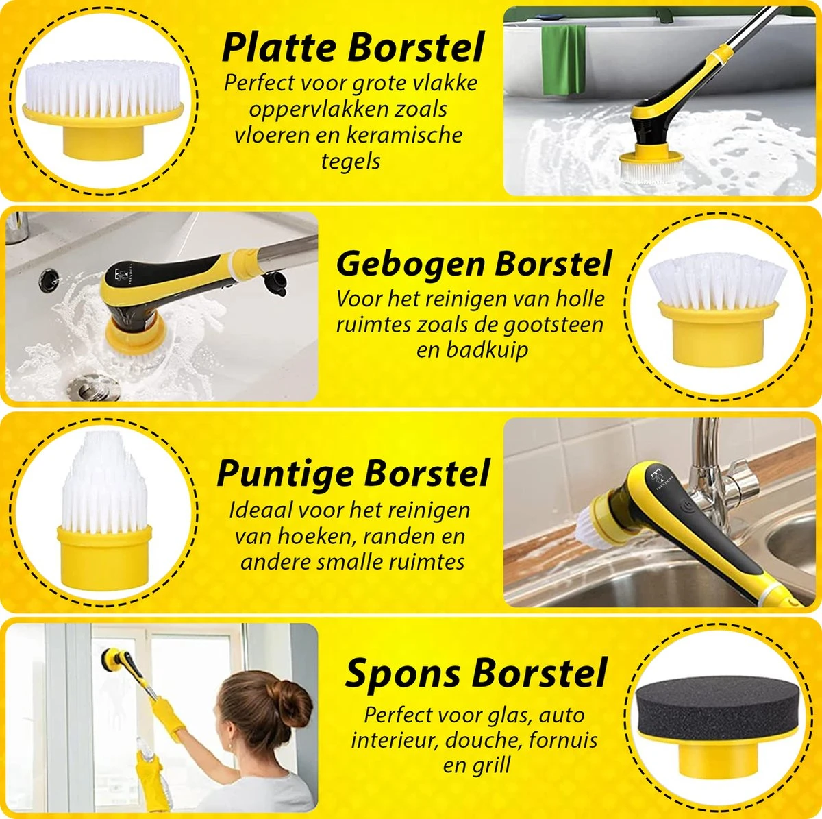 Trendosa Elektrische Schoonmaakborstel - Elektrische Schrobborstel - Poetsmachine - Handborstel - scrubber- de Badkamer/Keuken/Auto- 10 opzetstukken Geel Trendosa Elektrische Schoonmaakborstel - Elektrische Schrobborstel - Poetsmachine - Handborstel - Scrubber- De Badkamer/Keuken/Auto- 10 Opzetstukken Geel -Huishoudelijke Artikelen Winkel 1200x1195 12
