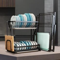 Doogo® Afdruiprek Met Lekbak 2 Laags – Inklapbaar - Muur Hangen Mogelijke - Afwasrek – Met 2 Lekbakken – Extra Accessories Voor Servies En Snijplanken - RVS -Huishoudelijke Artikelen Winkel 1200x1197 24