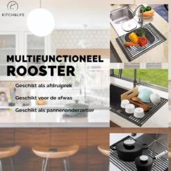 Kitch&Life Afdruiprek Oprolbaar - Mat Zwart - Pannenonderzetter - Afdruipmat - Keukenrek 3-in-1 -Huishoudelijke Artikelen Winkel 1200x1200 1208