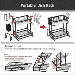 TammaT - Afdruiprek Met Lekbak 2 Laags – Inklapbaar - Afwasrek – Met 2 Lekbakken – Extra Accessories Voor Servies En Snijplanken - RVS - 38x35x26,5cm -Huishoudelijke Artikelen Winkel 1200x1200 1237