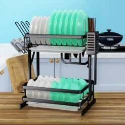 TammaT - Afdruiprek Met Lekbak 2 Laags – Inklapbaar - Afwasrek – Met 2 Lekbakken – Extra Accessories Voor Servies En Snijplanken - RVS - 38x35x26,5cm -Huishoudelijke Artikelen Winkel 1200x1200 1238