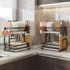 TammaT - Afdruiprek Met Lekbak 2 Laags – Inklapbaar - Afwasrek – Met 2 Lekbakken – Extra Accessories Voor Servies En Snijplanken - RVS - 38x35x26,5cm -Huishoudelijke Artikelen Winkel 1200x1200 1241