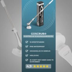 GoScrub® Elektrische Schoonmaakborstel – Elektrische Schrobber - Schrobborstel – Voor Badkamer Of Keuken – Schrobber Met Steel – Luiwagen – Polijstmachine - Poetsmachine Met 10 Opzetstukken -Huishoudelijke Artikelen Winkel 1200x1200 1454