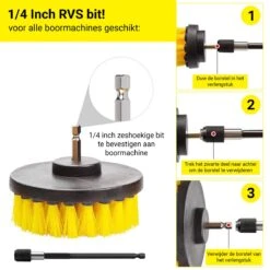 Merkloos 4-delige Borstelset Voor Boormachine - Inclusief Verlengstuk - Opzetborstels - Schrobborstel - Schuurborstel - Schoonmaakborstel - Tapijtreiniger - Brush - Geel - Gratis Verzending -Huishoudelijke Artikelen Winkel 1200x1200 1519