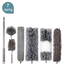 ForDig 7-Delige Plumeau Set - Duster Met Telescoopsteel Uitschuifbaar Tot 250 Cm - Inclusief Ragebol / Voegenborstel / Microvezel Doek / Chenille Borstel - Wasbaar - 360 Graden Draaibaar