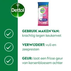 Dettol - Schoonmaakdoekjes - Power & Fresh - Kersenbloesem - 4 X 80 Stuks - Voordeelverpakking -Huishoudelijke Artikelen Winkel 1200x1200 1939
