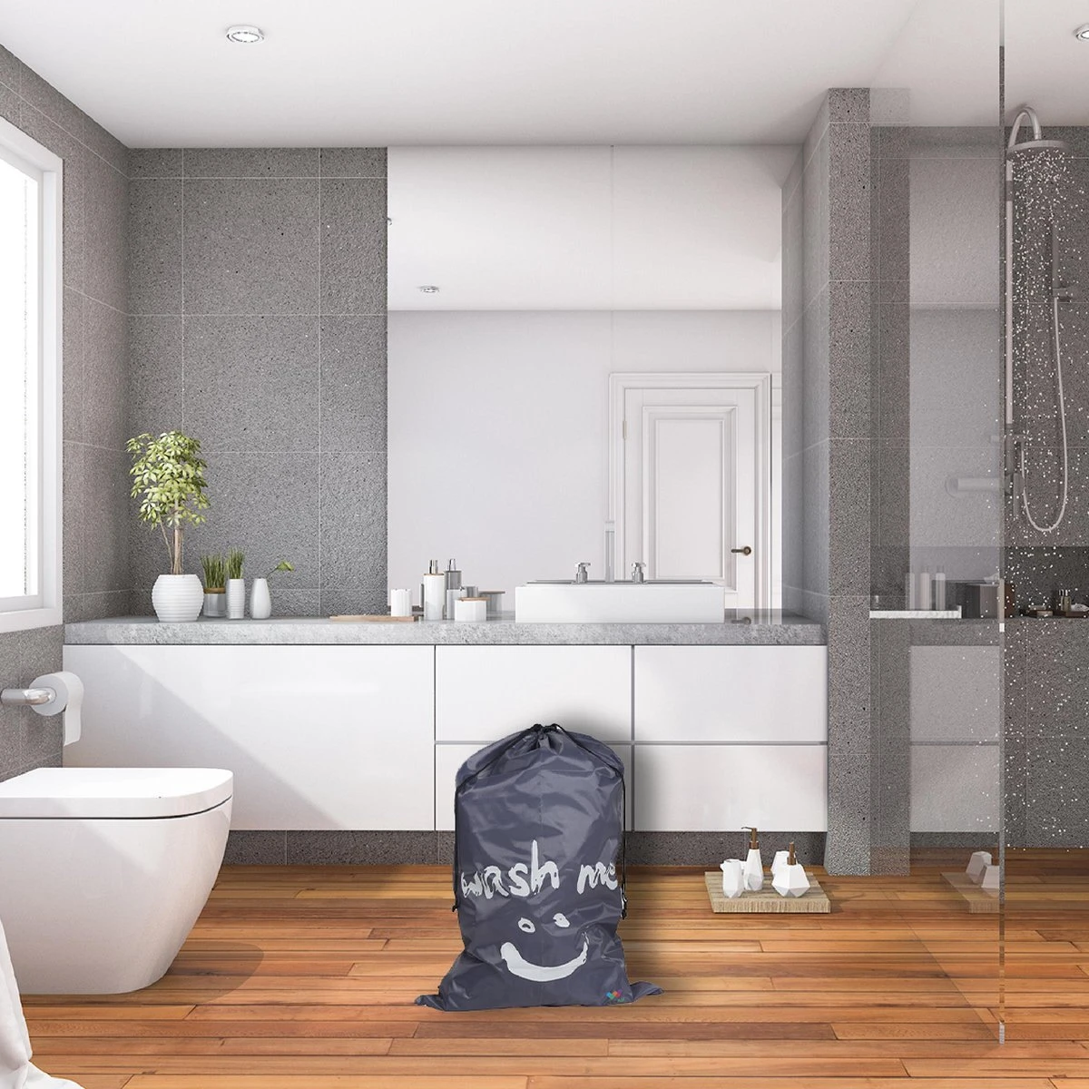 Wonair - Grote waszak - Wash me - Wastas - 60x90cm - Grijs - Met trekkoord Wonair - Grote Waszak - Wash Me - Wastas - 60x90cm - Grijs - Met Trekkoord -Huishoudelijke Artikelen Winkel 1200x1200 700