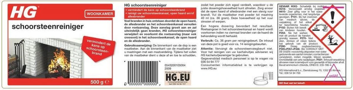 HG schoorsteenreiniger - 500 gr - voor schoorsteenkanaal, open haard en allesbrander HG Schoorsteenreiniger - 500 Gr - Voor Schoorsteenkanaal, Open Haard En Allesbrander -Huishoudelijke Artikelen Winkel