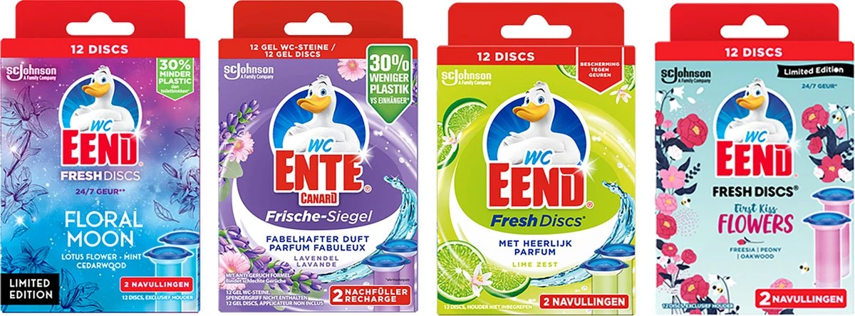 Wc eend Fresh Discs navulling Floral moon + Lime + First kiss+ Lavandel 4 x 12 discs Wc Eend Fresh Discs Navulling Floral Moon + Lime + First Kiss+ Lavandel 4 X 12 Discs -Huishoudelijke Artikelen Winkel 1200x444 1