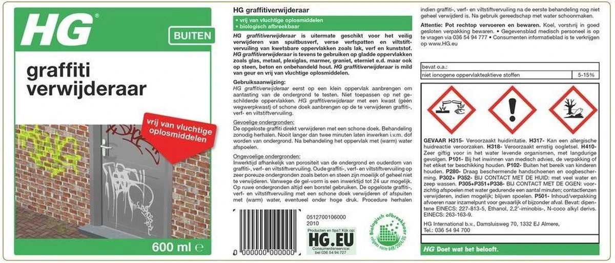 HG graffitiverwijderaar - 600ml - krachtig en veilig - biologisch afbreekbaar HG Graffitiverwijderaar - 600ml - Krachtig En Veilig - Biologisch Afbreekbaar -Huishoudelijke Artikelen Winkel
