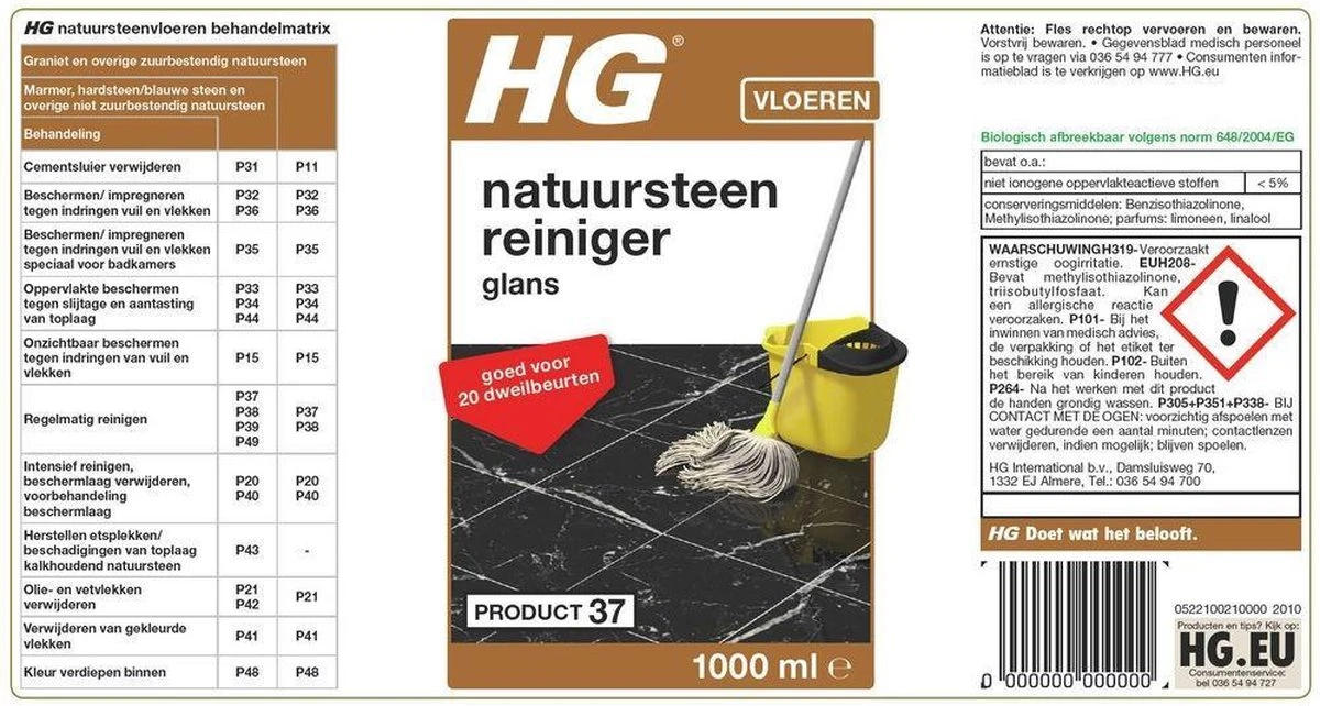 HG natuursteenreiniger glans (product 37) - 1L - voor regelmatig gebruik van marmer en kalkhoudend natuursteen HG Natuursteenreiniger Glans (product 37) - 1L - Voor Regelmatig Gebruik Van Marmer En Kalkhoudend Natuursteen -Huishoudelijke Artikelen Winkel 1200x642 1