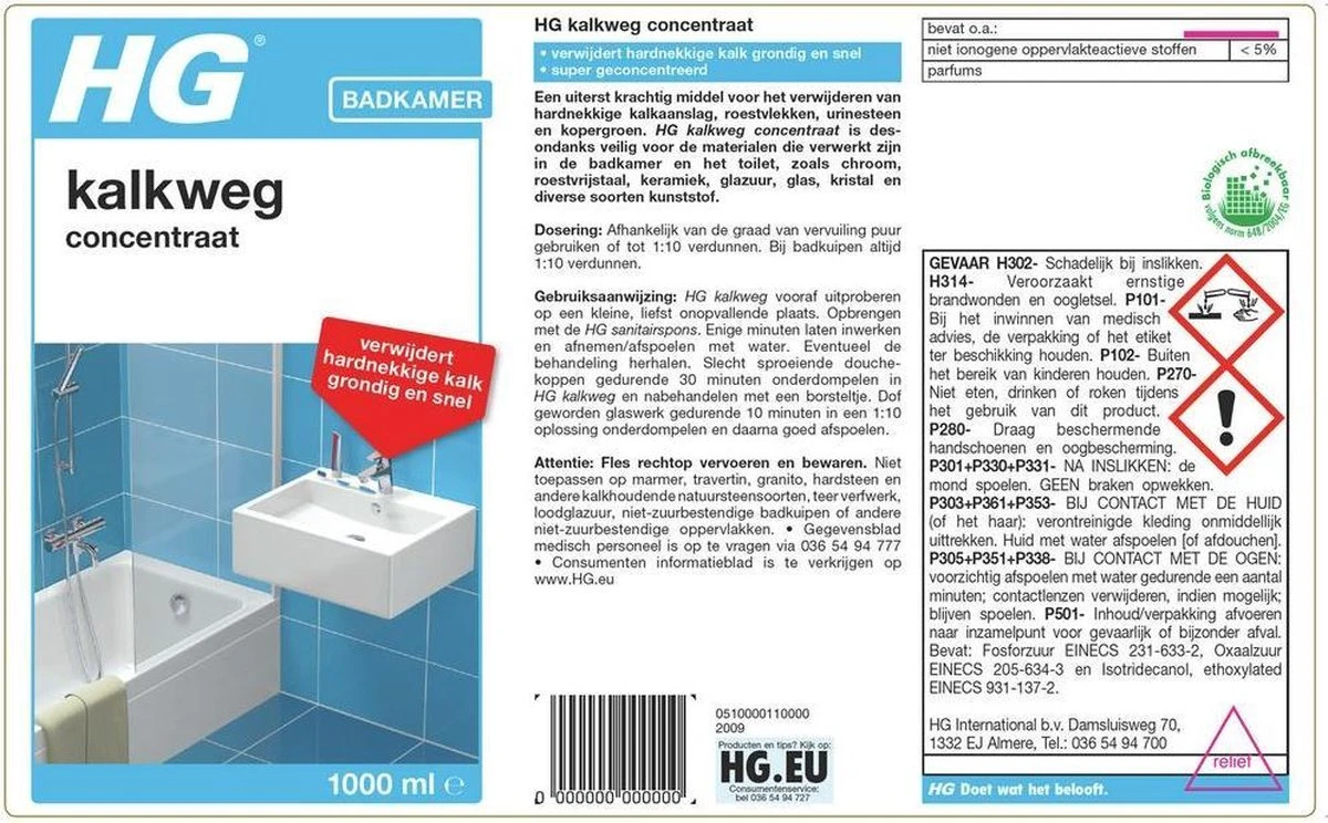 HG kalkweg concentraat - 1 L - krachtige ontkalker - geconcentreerd HG Kalkweg Concentraat - 1 L - Krachtige Ontkalker - Geconcentreerd -Huishoudelijke Artikelen Winkel