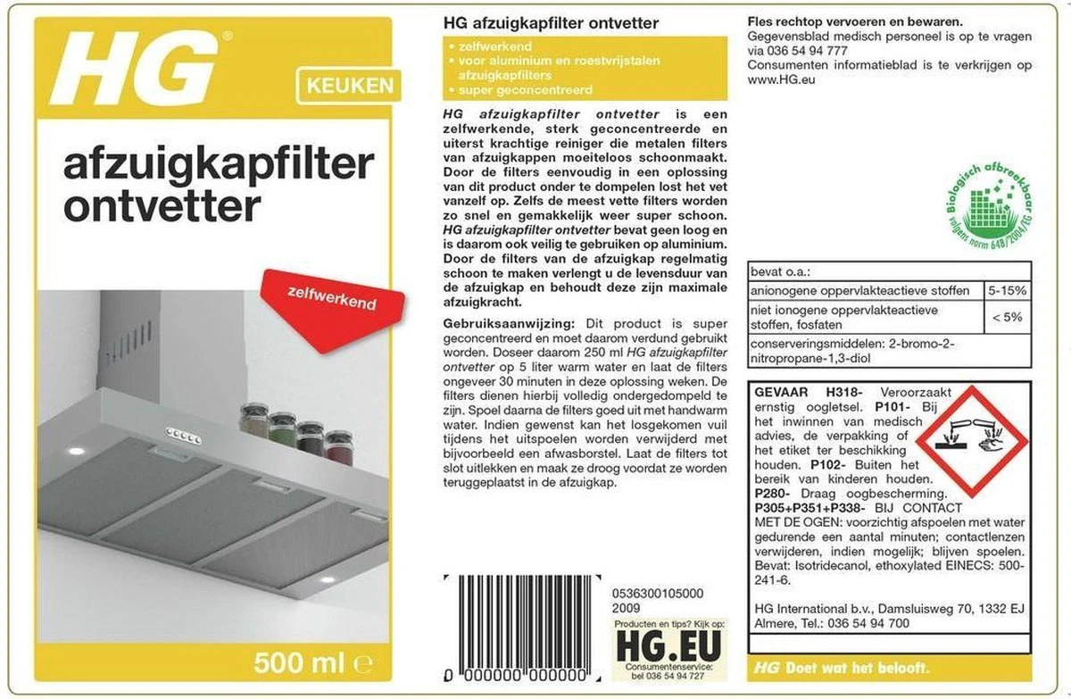 HG afzuigkapfilter ontvetter - 500ml - zelfwerkend HG Afzuigkapfilter Ontvetter - 500ml - Zelfwerkend -Huishoudelijke Artikelen Winkel