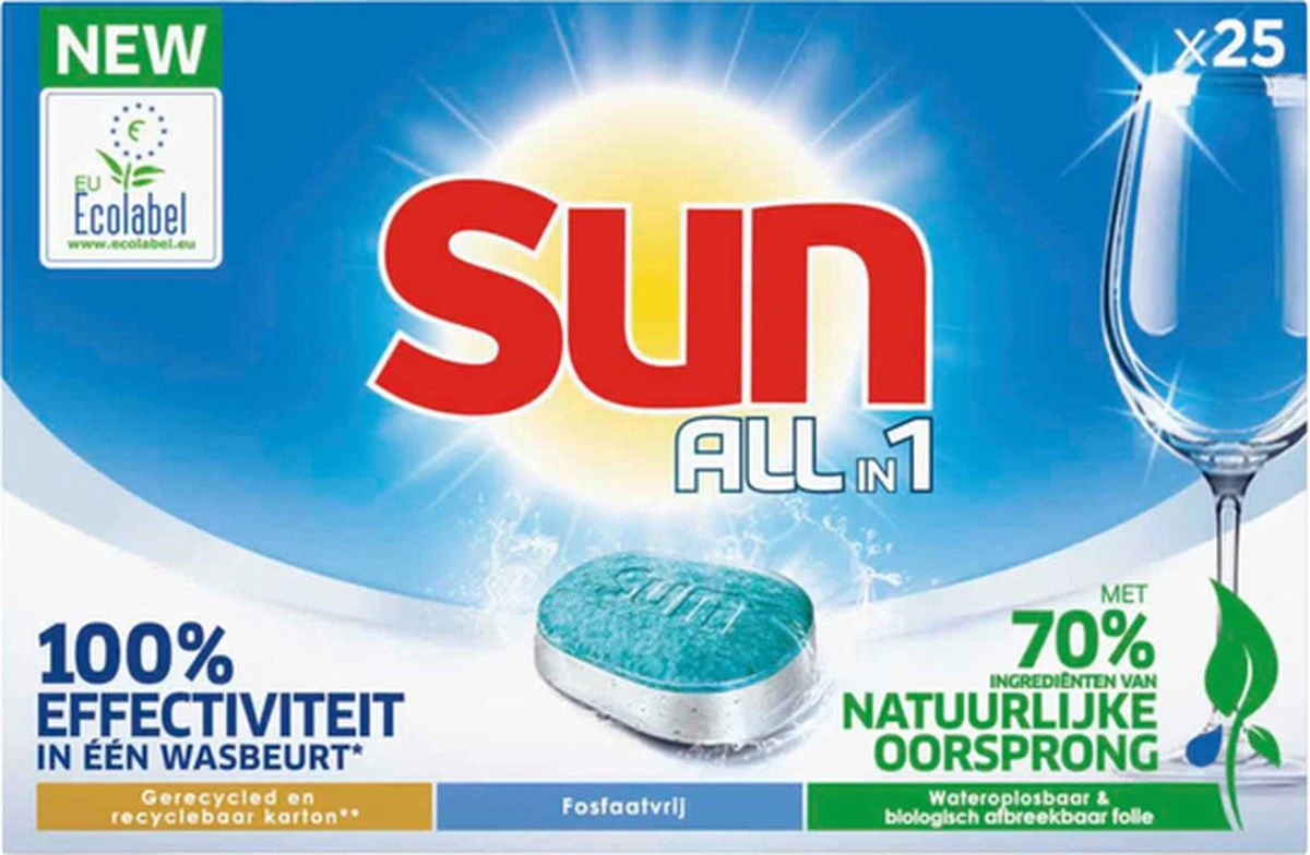 Sun All-in-1 Normaal Vaatwastabletten - 7 x 25 tabletten - Voordeelverpakking SUN® Sun All-in-1 Normaal Vaatwastabletten - 7 X 25 Tabletten - Voordeelverpakking -Huishoudelijke Artikelen Winkel