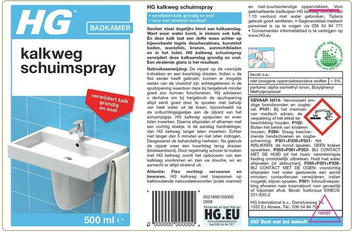 HG kalkweg schuimspray - 500ml - 100% glans - verwijdert en voorkomt kalk - biologisch afbreekbaar HG Kalkweg Schuimspray - 500ml - 100% Glans - Verwijdert En Voorkomt Kalk - Biologisch Afbreekbaar -Huishoudelijke Artikelen Winkel 1200x791 5