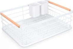 Navaris Afdruiprek Met Uitneembare Bestekhouder - Afwasrek Met Losse Lekbak - Vaatwasrek Met Plateau - Voor Bestek, Borden, Schalen En Pannen