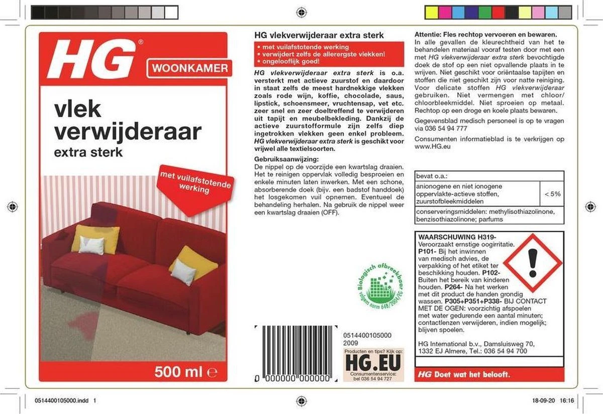 HG vlekverwijderaar extra sterk - 500ml - veilige zuurstofformule - geschikt voor alle soorten bekleding - met vuilafstotende werking - biologisch afbreekbaar HG Vlekverwijderaar Extra Sterk - 500ml - Veilige Zuurstofformule - Geschikt Voor Alle Soorten Bekleding - Met Vuilafstotende Werking - Biologisch Afbreekbaar -Huishoudelijke Artikelen Winkel