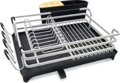 Doogo® Afdruiprek Met Bestekkorf En Lekbak Voor Keukenborden En Bestek Afdruiprek Met Draaibare Uitloop