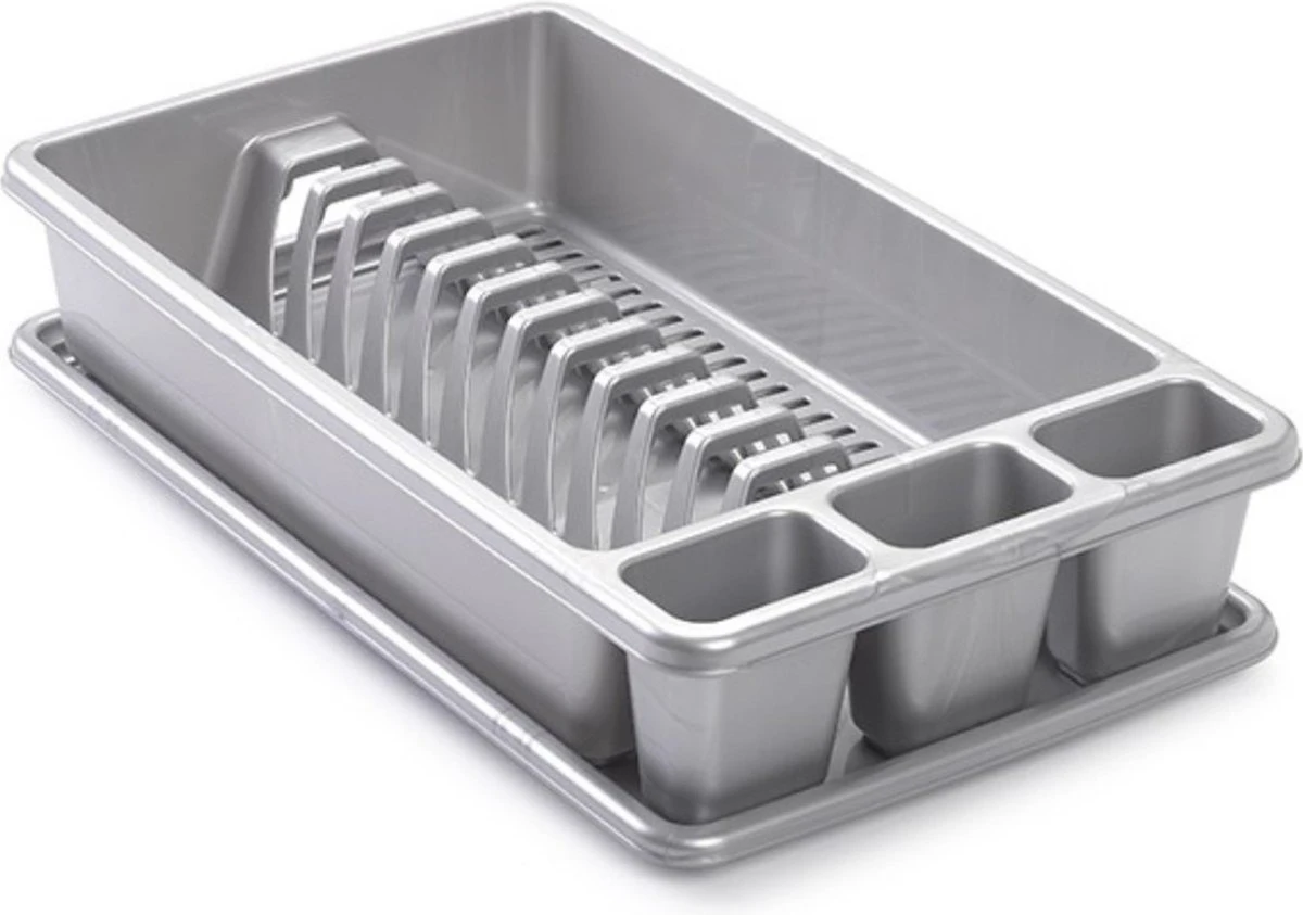 Afwas afdruiprek zilvergrijs kunststof 45 x 26 x 9 cm - Afwassen/drogen met lekbak Afwas Afdruiprek Zilvergrijs Kunststof 45 X 26 X 9 Cm - Afwassen/drogen Met Lekbak -Huishoudelijke Artikelen Winkel