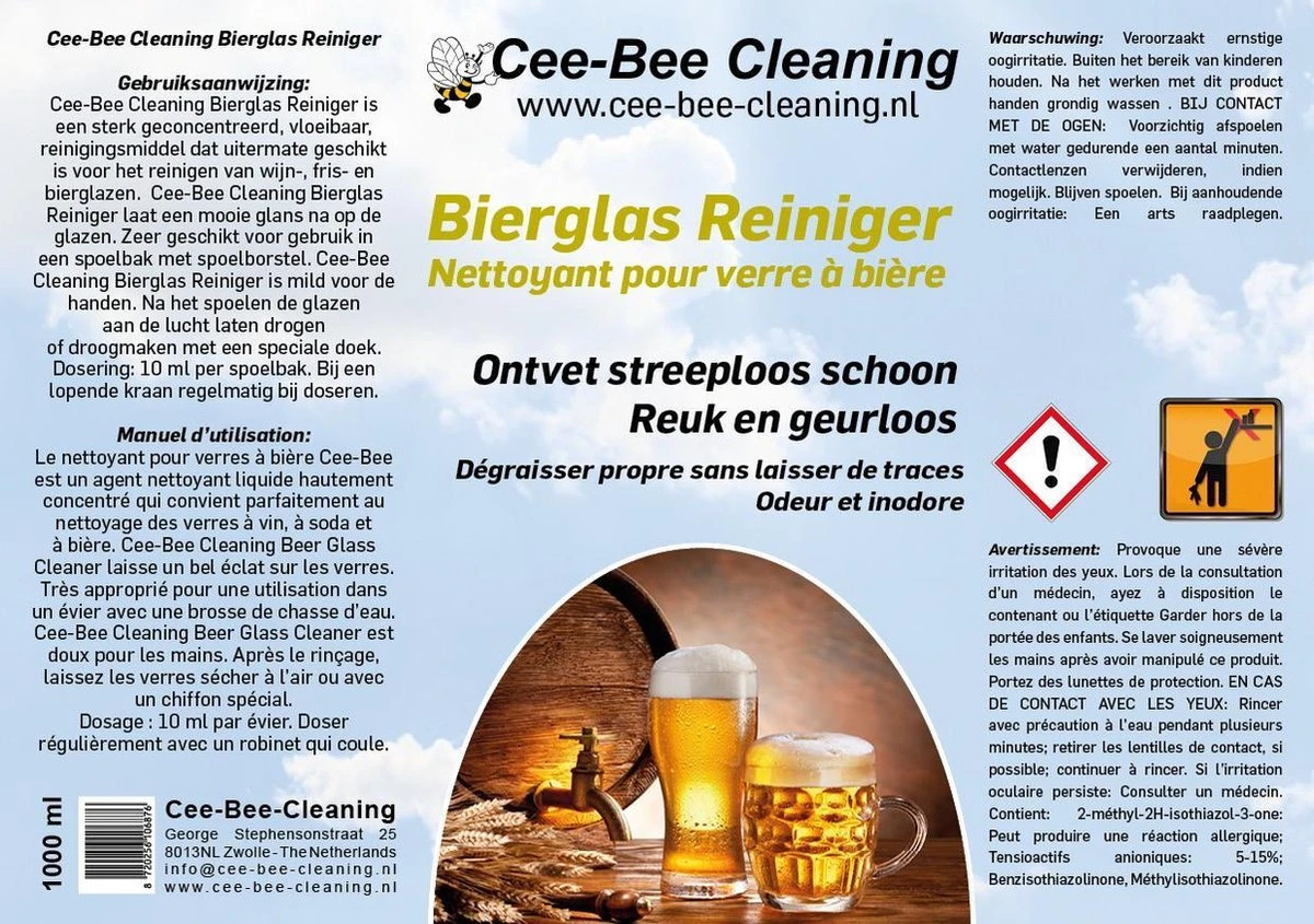 Bierglas Reiniger - 1 flacon - 1 liter - Spoelmiddel - Glazen spoelmiddel Bierglas Reiniger - 1 Flacon - 1 Liter - Spoelmiddel - Glazen Spoelmiddel -Huishoudelijke Artikelen Winkel