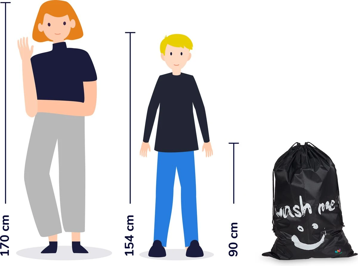 Wonair - Grote waszak - Laundry bag - Wash me - 60x90cm - Zwart - Met trekkoord Wonair - Grote Waszak - Laundry Bag - Wash Me - 60x90cm - Zwart - Met Trekkoord -Huishoudelijke Artikelen Winkel