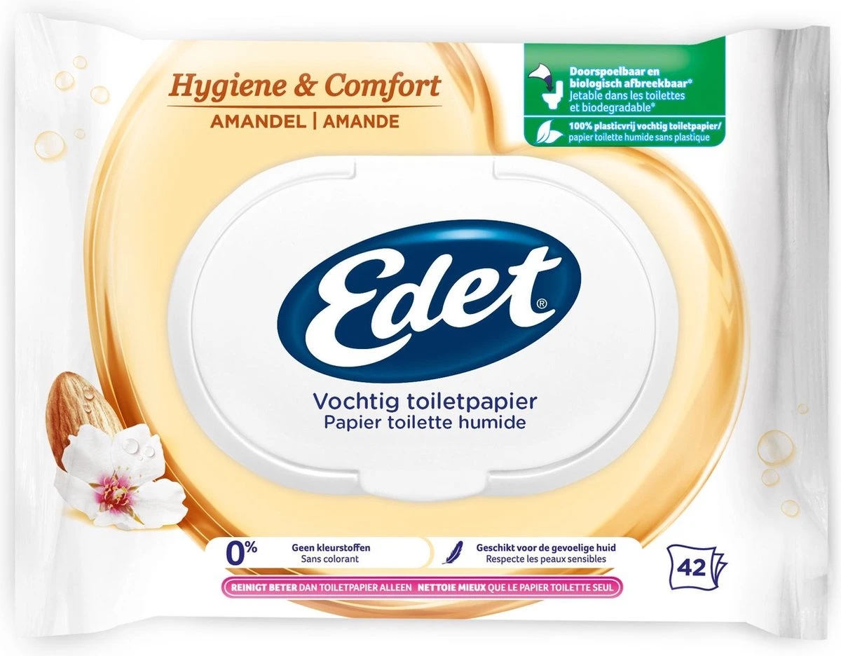 Edet Vochtig Toiletpapier - 7 stuks - amandel Edet Vochtig Toiletpapier - 7 Stuks - Amandel -Huishoudelijke Artikelen Winkel 1200x936 2