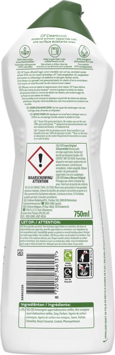 Cif CleanBoost Cream Original Schuurmiddel - 8 x 750 ml - Voordeelverpakking Cif CleanBoost Cream Original Schuurmiddel - 8 X 750 Ml - Voordeelverpakking -Huishoudelijke Artikelen Winkel 390x1200 3