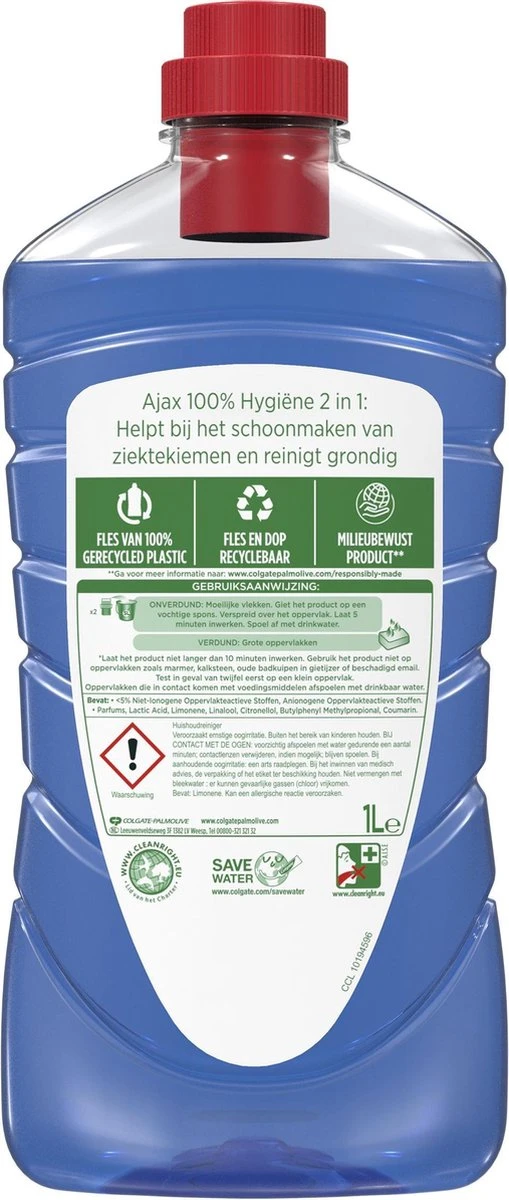 Ajax Allesreiniger 100% Hygiene 6 x 1L - Voordeelverpakking Ajax® Ajax Allesreiniger 100% Hygiene 6 X 1L - Voordeelverpakking -Huishoudelijke Artikelen Winkel