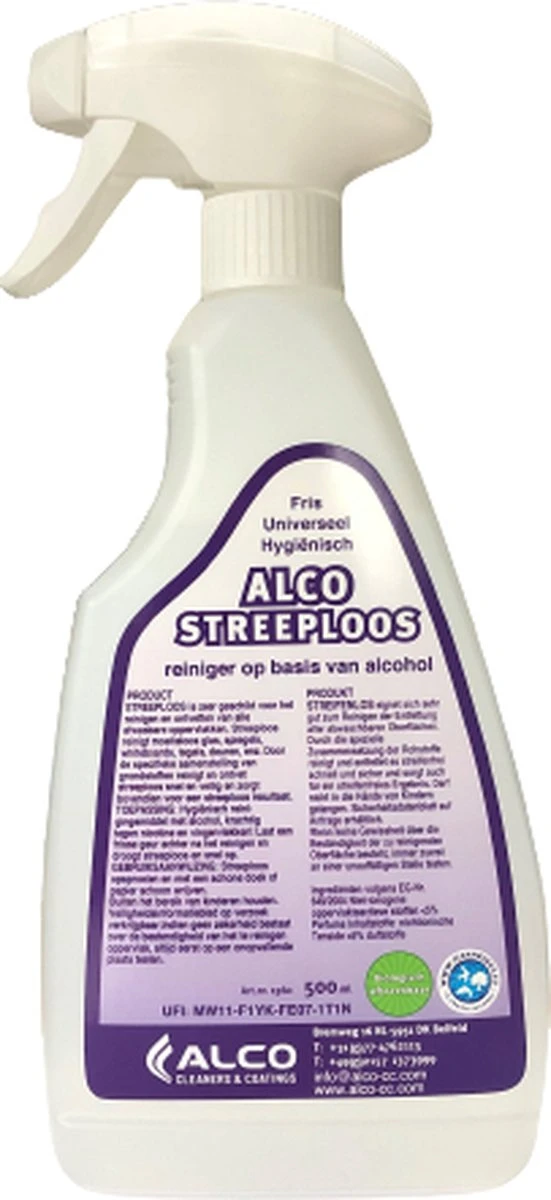 Alco Streeploos Reinigingsmiddel 500ml - Universeel fris & Hygienisch ! Alco Streeploos Reinigingsmiddel 500ml - Universeel Fris & Hygienisch ! -Huishoudelijke Artikelen Winkel 551x1200 2