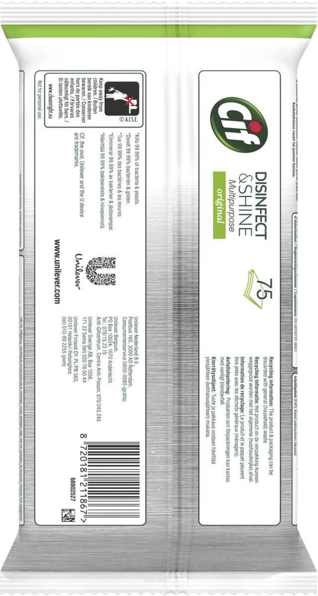 Cif Disinfect & Shine Wipes doden 99,99% van de bacteriën Original desinfecterende schoonmaakdoekjes, van 100% biologisch afbreekbaar textiel 5 x 75 doekjes Cif Disinfect & Shine Wipes Doden 99,99% Van De Bacteriën Original Desinfecterende Schoonmaakdoekjes, Van 100% Biologisch Afbreekbaar Textiel 5 X 75 Doekjes -Huishoudelijke Artikelen Winkel 640x1200 1