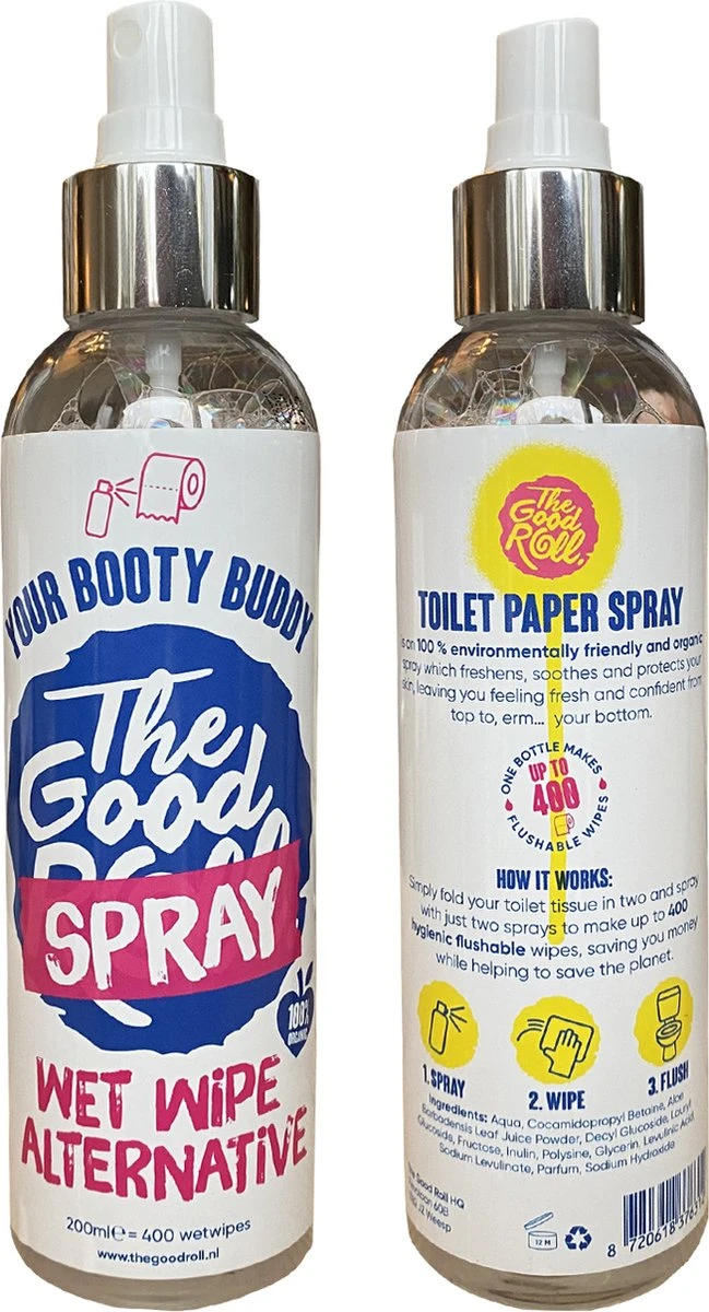 Your Booty Buddy - The Good Roll Toiletpapier Spray 200ml | SPRAY - WIPE - FLUSH Your Booty Buddy - The Good Roll Toiletpapier Spray 200ml | SPRAY - WIPE - FLUSH -Huishoudelijke Artikelen Winkel