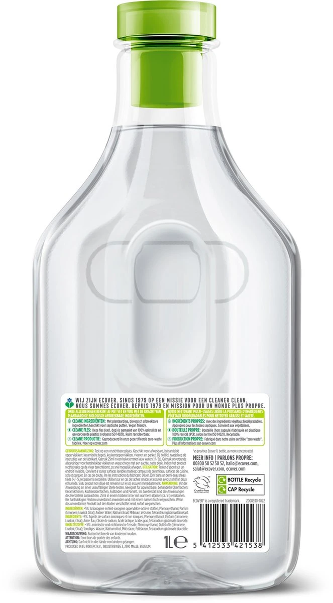 Ecover - Allesreiniger - Citroengras & Gember - Voordeelverpakking 6 x 1 l Ecover - Allesreiniger - Citroengras & Gember - Voordeelverpakking 6 X 1 L -Huishoudelijke Artikelen Winkel 663x1200 2