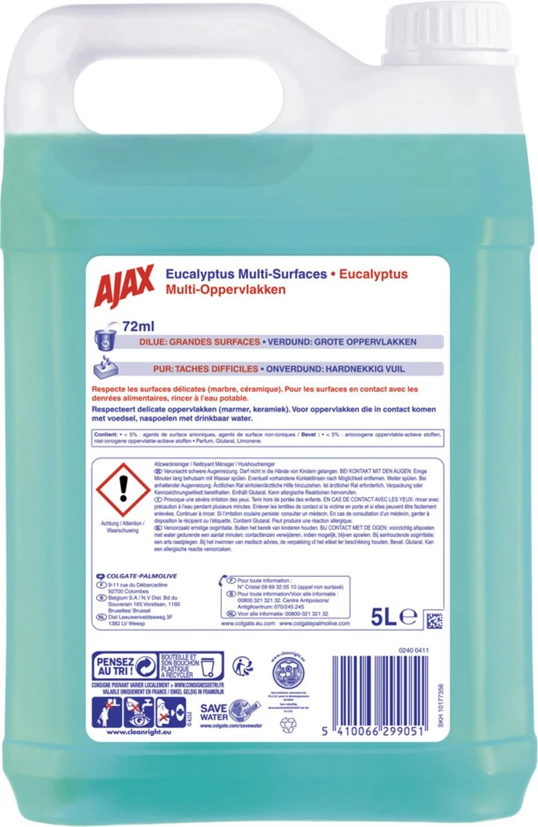 Ajax Allesreiniger Eucalyptus 2 x 5L - Voordeelverpakking Ajax® Ajax Allesreiniger Eucalyptus 2 X 5L - Voordeelverpakking -Huishoudelijke Artikelen Winkel