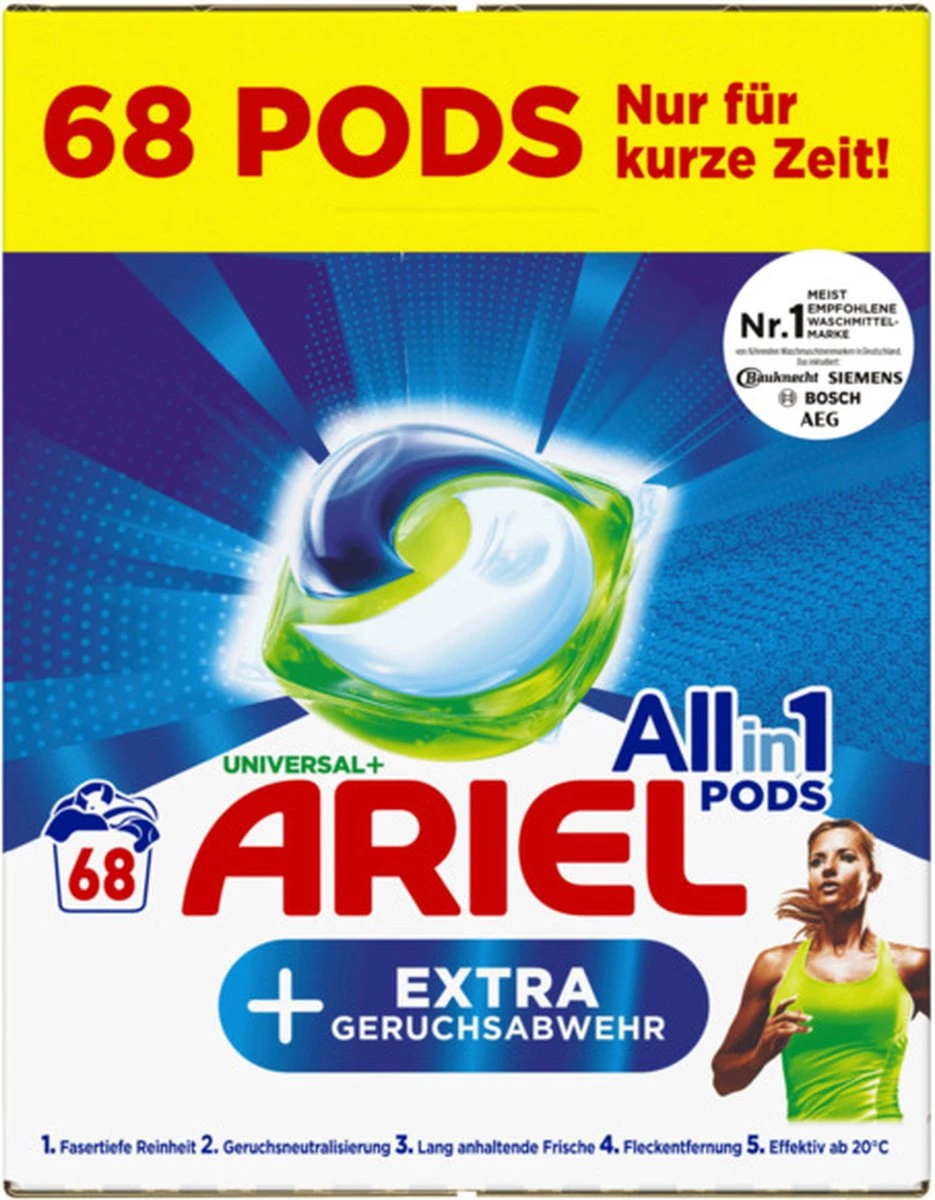 Ariel All in 1 Wasmiddel Pods Universal + Vlekverwijderaar - Wascapsules - Voordeelverpakking - 2 x 68 = 136 Wasbeurten Ariel All In 1 Wasmiddel Pods Universal + Vlekverwijderaar - Wascapsules - Voordeelverpakking - 2 X 68 = 136 Wasbeurten -Huishoudelijke Artikelen Winkel