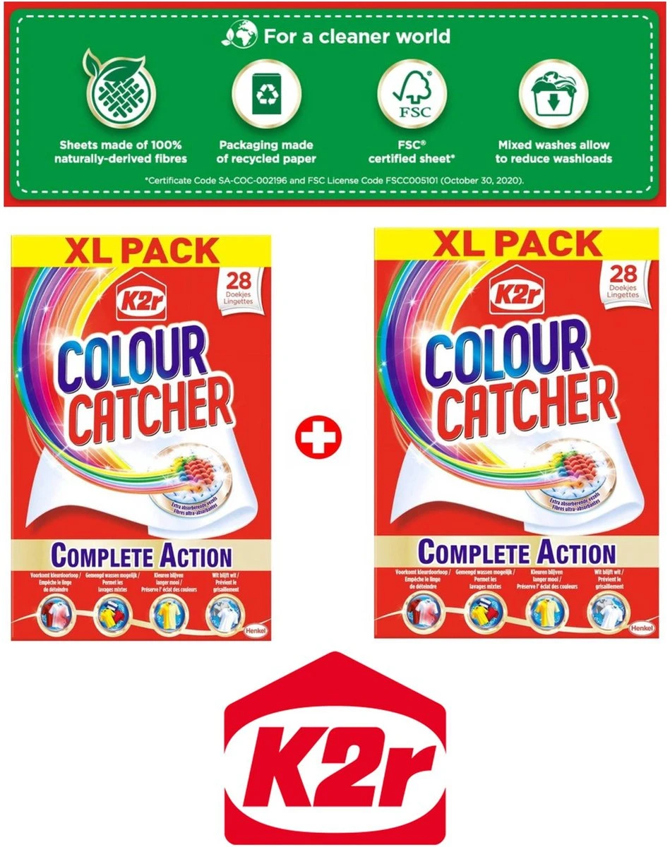 Wasmiddel - K2r Colour Catcher Anti-kleurdoorloop doekjes 56 stuks Wasmiddel - K2r Colour Catcher Anti-kleurdoorloop Doekjes 56 Stuks -Huishoudelijke Artikelen Winkel