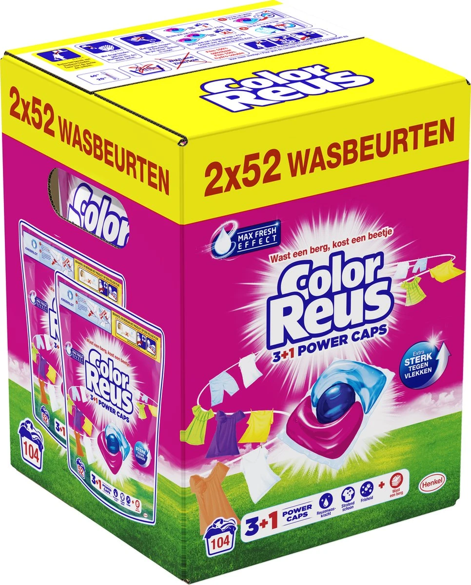 Color Reus Power Caps Wascapsules - Wasmiddel Capsules - Voordeelverpakking - 2x52 wasbeurten Color Reus Power Caps Wascapsules - Wasmiddel Capsules - Voordeelverpakking - 2x52 Wasbeurten -Huishoudelijke Artikelen Winkel